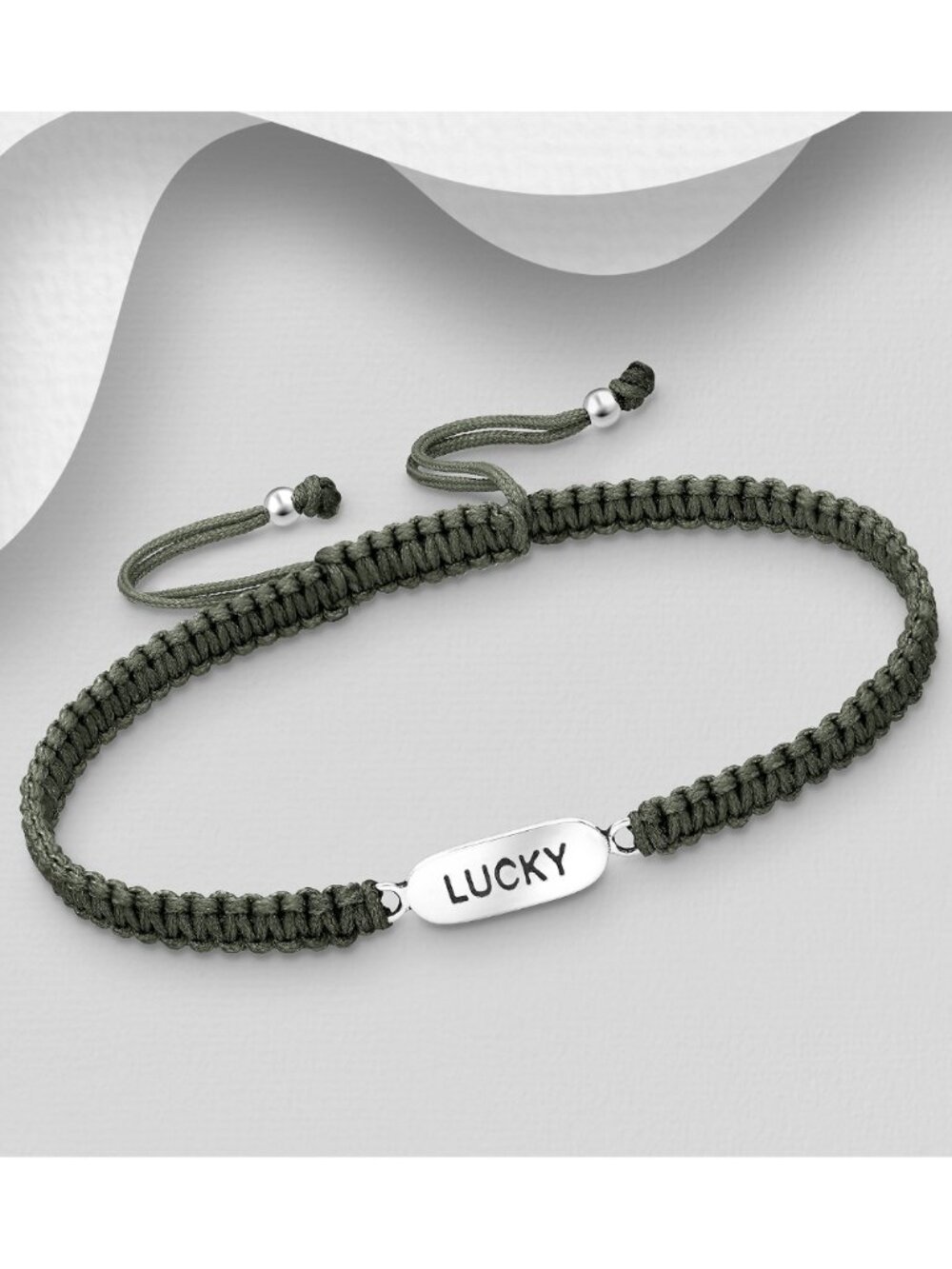 925 Sterling Silver Tag "LUCKY" Adjustable Thread Bracelet